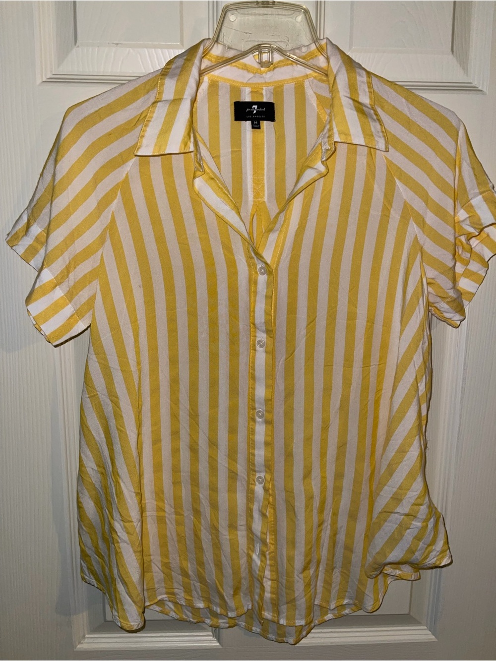 7 For All Mankind Yellow Stripe Button-Front Shirt - Medium